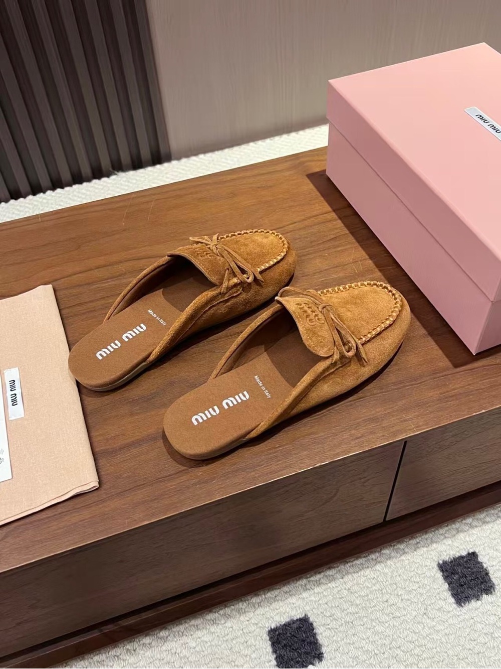 Miu Miu Tan Suede Moccasin Slip-On Loafers - Picture 4 of 8